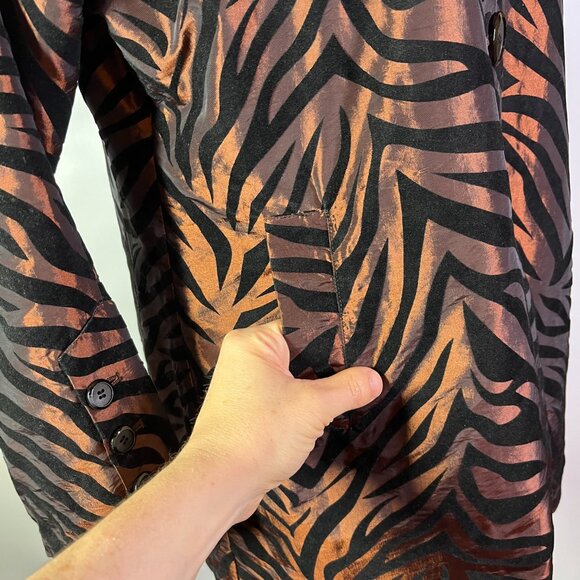 UBU Size M Zebra Stripe Flocked Jacket Button-Front Brown Black - Picture 4 of 14